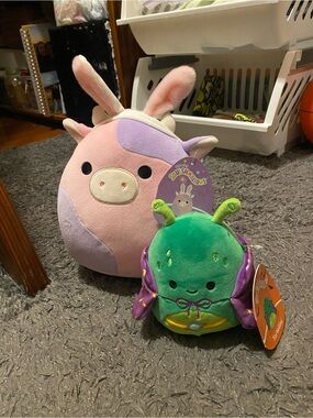 NWT Squishmallows Pink & Green Bunny and Alien Plush Duo